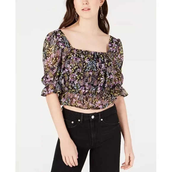 MATERIAL GIRL Floral Chiffon Convertible Ruffled Crop Top NWT M - Picture 1 of 14